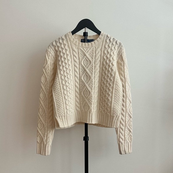 Polo Ralph Lauren Sweaters - Polo Ralph Lauren Aran-Knit Wool-Alpaca Cable Crewneck Sweater Cream Size XS